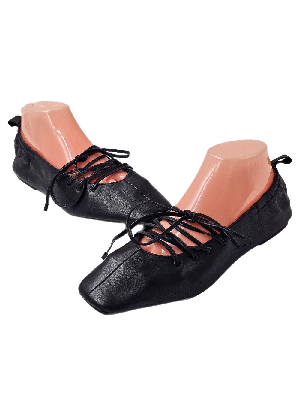 rag & bone Sophia Black Leather Lace-Up Ballet Flats Square Toe Women’s 39 US 9